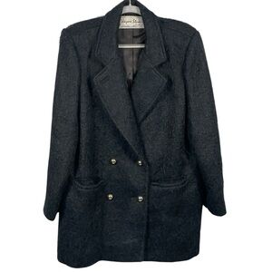 Wayne Stuart Black Mohair Wool Double Breasted Gold Button Jacket Blazer Sz 10
